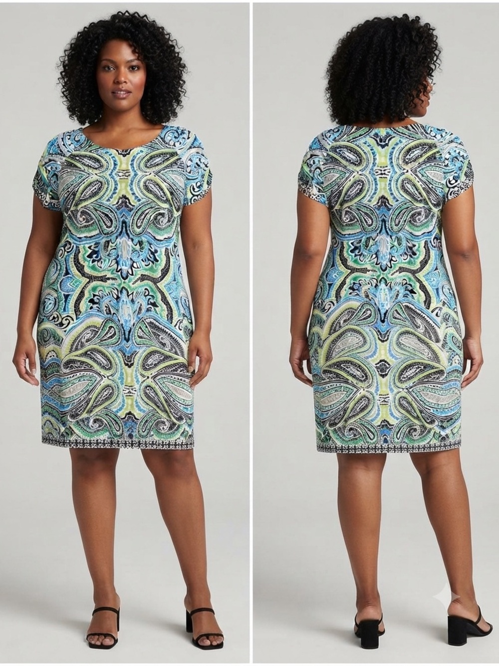 Madison Geometric/Paisley Print Short Sleeve Shift Dress - Size M